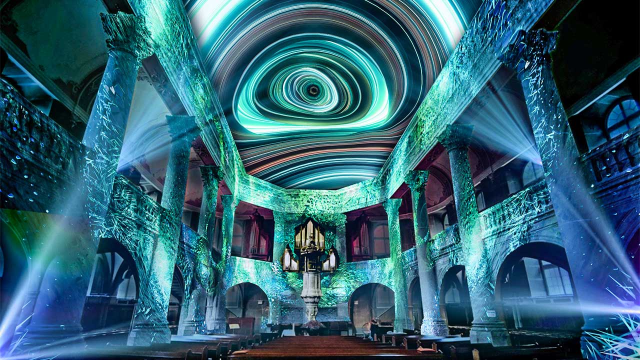 Lichtshow «Aurorium Genesis» in der Heiliggeistkirche Bern