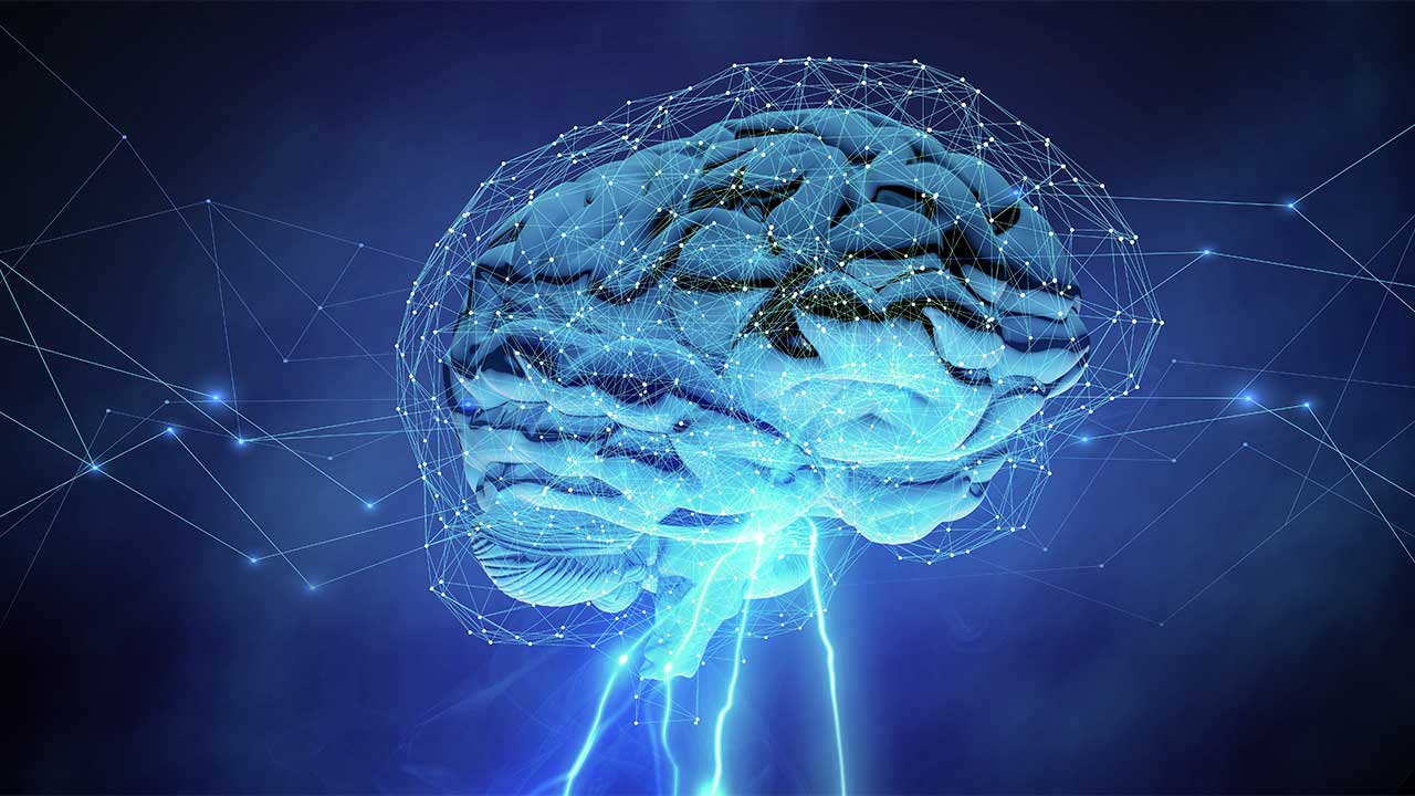 Darstellung eines Gehirns mit neuronalem Netzwerk