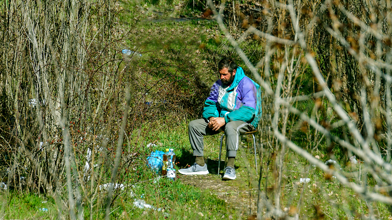 Obdachloser in einem Park