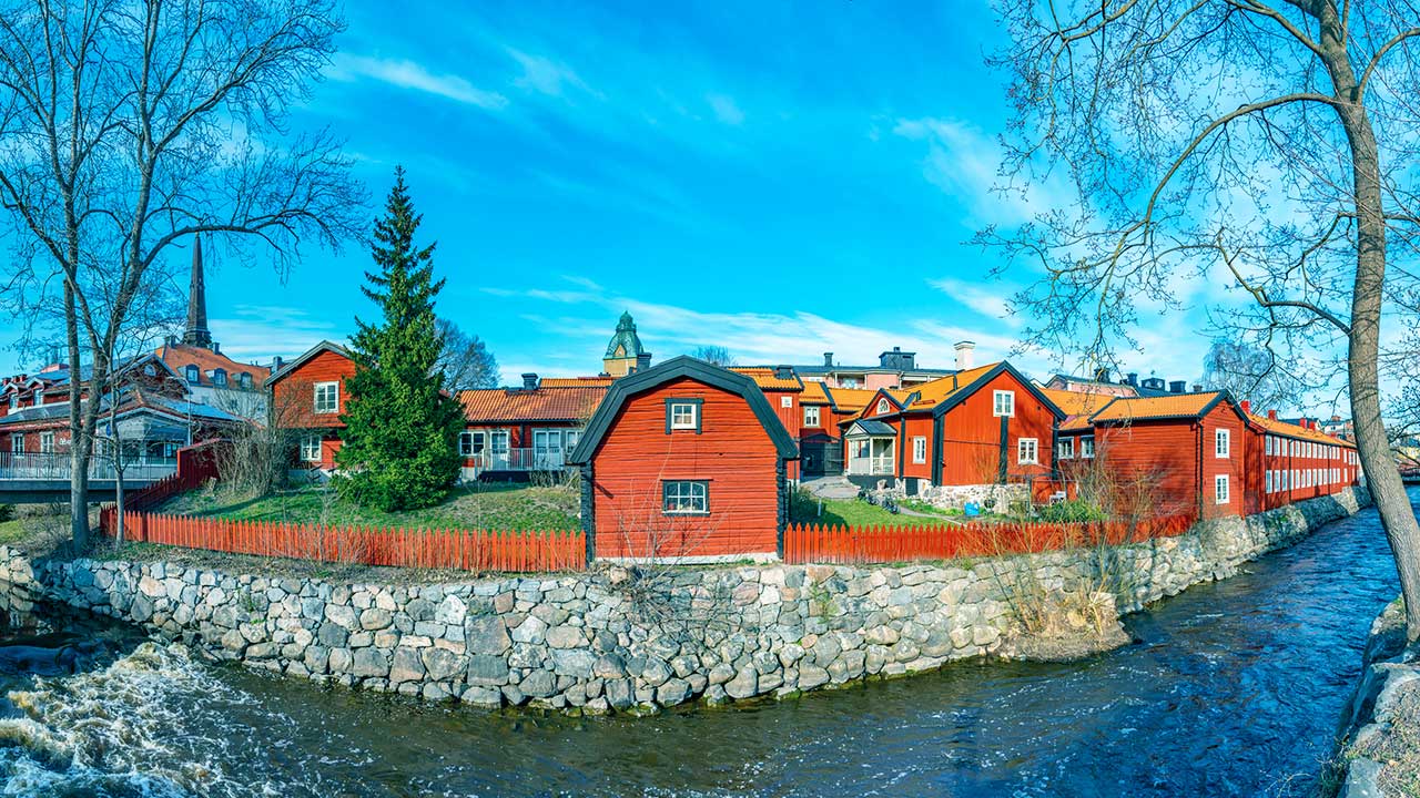 rote Häuser in Vasteras, Schweden