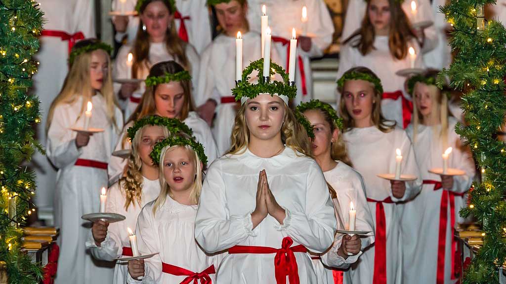 Luciafest-Prozession in Vaxholm, Schweden, 2017