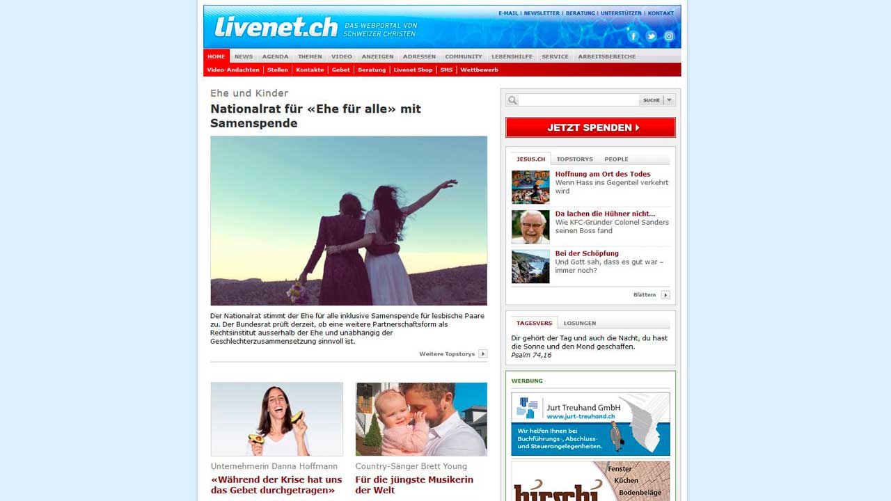 Startseite von Livenet