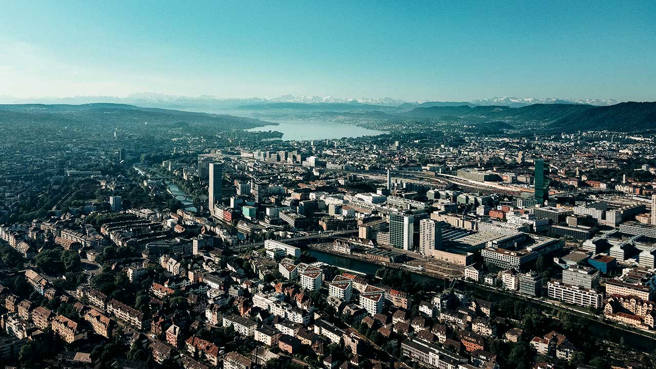 Innerer Teil der Stadt Zürich aus der Vogelperspektive