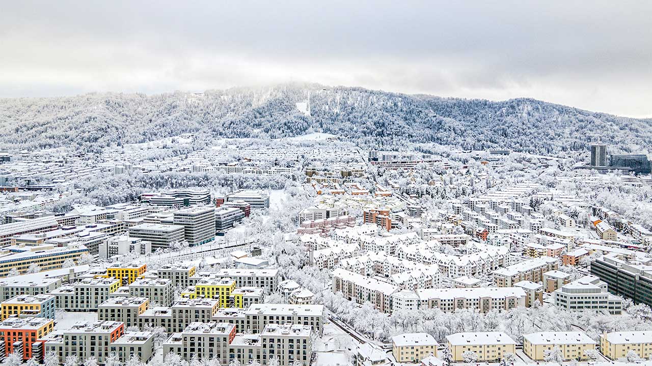 verschneites Zürich im Januar 2021